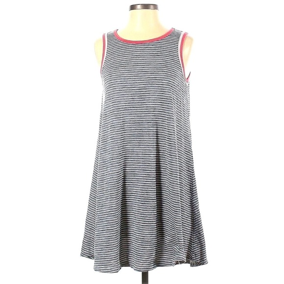Anthropologie Hem & Thread Dress Small Pockets Striped Gray Red Outline - Picture 2 of 6